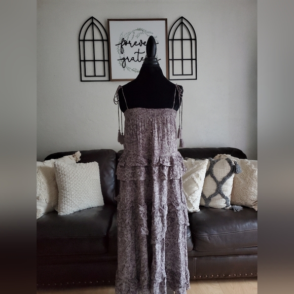 Storia Midi Tiered Floral Sundress Women's Size S Boho Chic Tie Straps - Picture 12 of 12